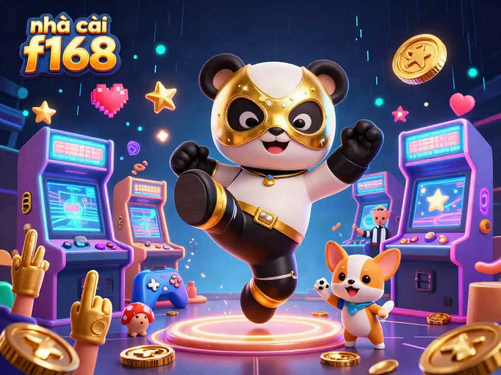 Experience the excitement of nhà cái f168 with a dynamic scene illustrating casino gaming and vibrant characters.