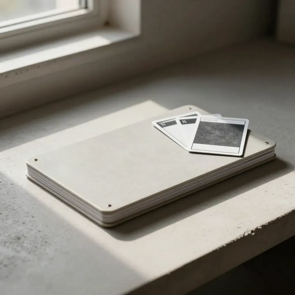 Concrete-grey deal sourcing pack with target cards on a pale concrete slab