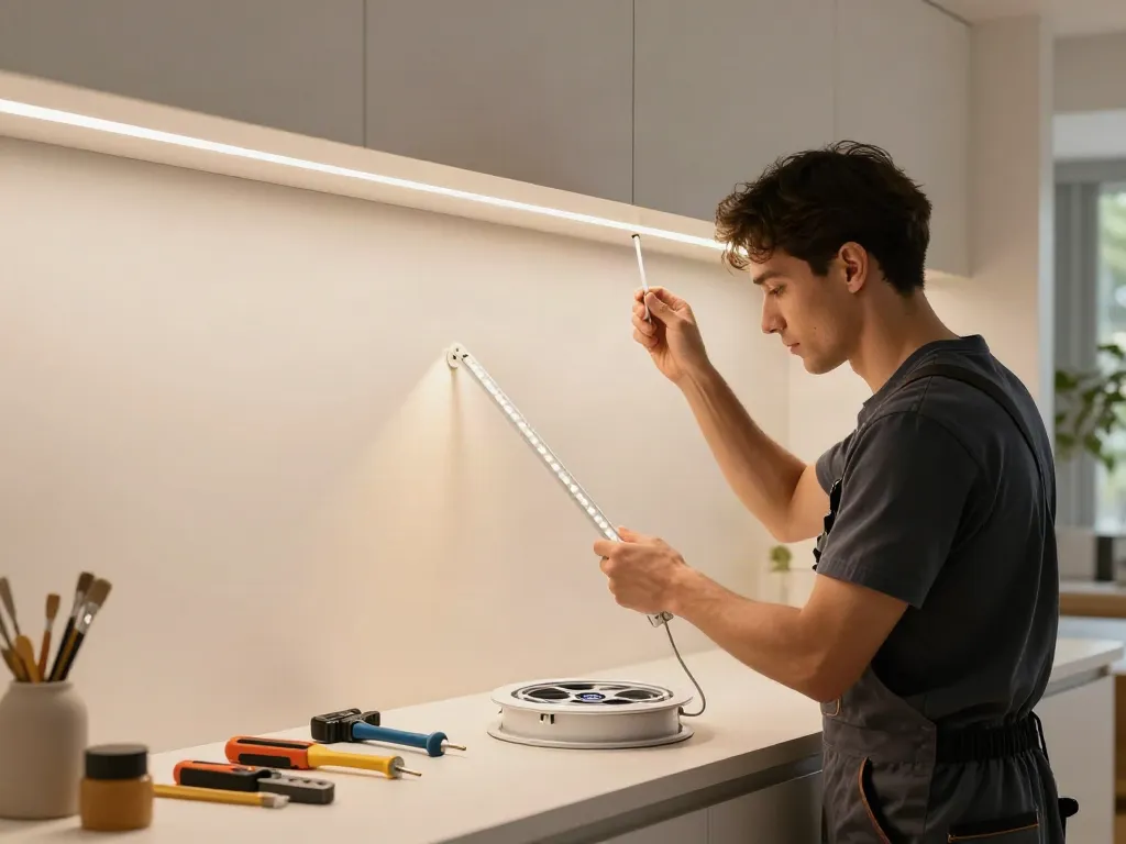 Instalare banda led 220v de către un profesionist pentru iluminatul de interior, servicii de calitate la un furnizor de încredere.